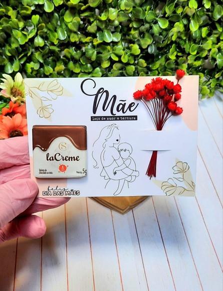 Card com Tablete Cacau Show e Florzinha- Dia das Mães