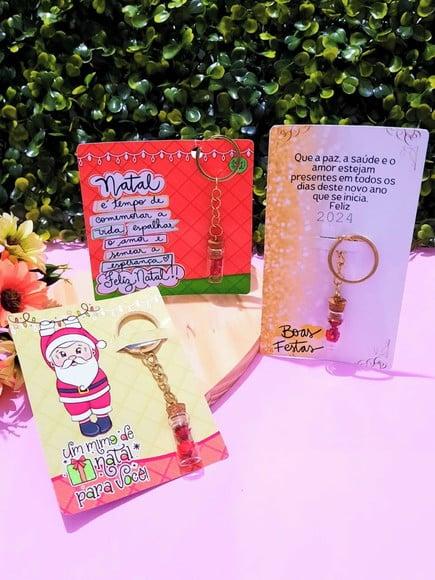 Card e Chaveirinho com Florzinha Sempre Viva- Natal