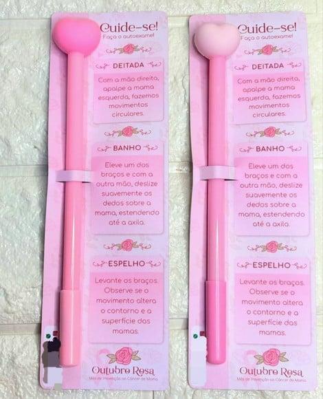 Cartão com Caneta Coração- Outubro Rosa