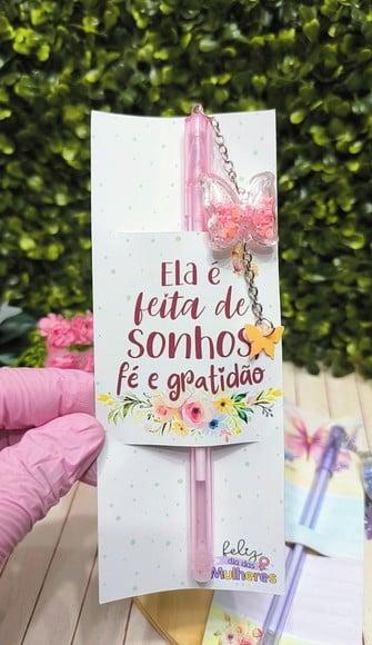 Cartão com Caneta Borboleta- Dia da Mulher