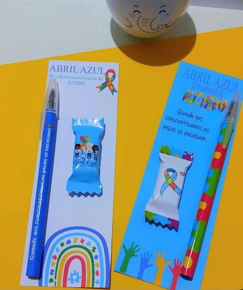 Cartão com Caneta e Balinha- Abril Azul