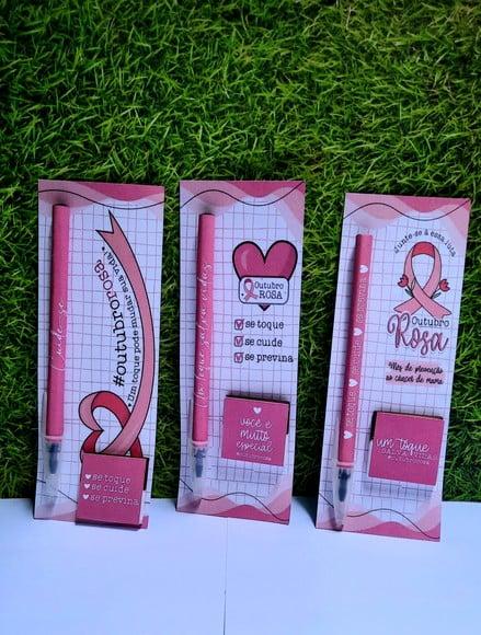Cartão com Caneta e Chocolate Cacau Show 5g- Outubro Rosa