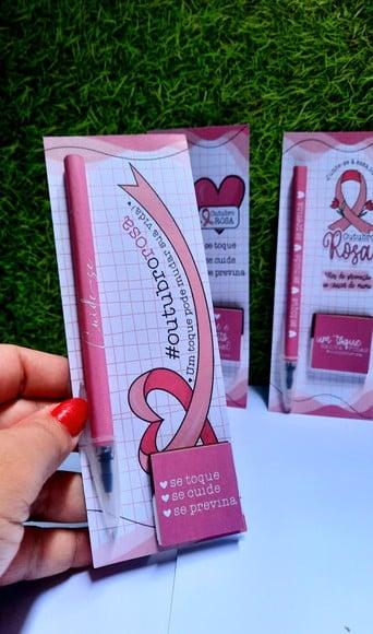 Cartão com Caneta e Chocolate Cacau Show 5g- Outubro Rosa
