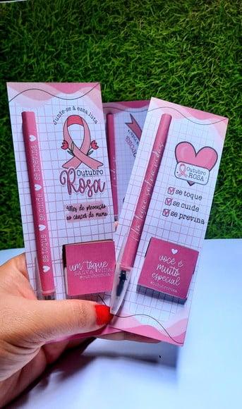 Cartão com Caneta e Chocolate Cacau Show 5g- Outubro Rosa