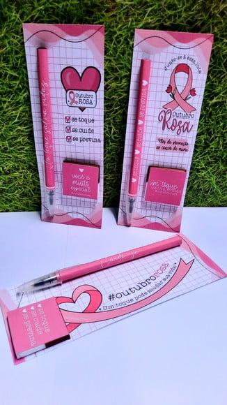 Cartão com Caneta e Chocolate Cacau Show 5g- Outubro Rosa