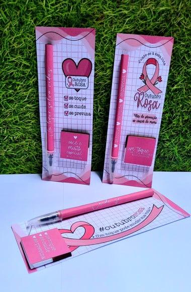 Cartão com Caneta e Chocolate Cacau Show 5g- Outubro Rosa