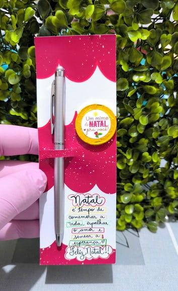 Cartão com Caneta e Moedinha de Chocolate ao Leite- Natal