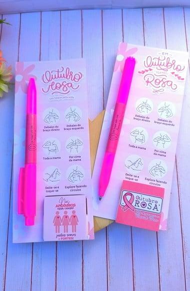 Cartão com Caneta e Tablete Cacau Show 5g- Outubro Rosa