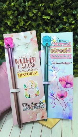 Cartão com Caneta Flor- Dia da Mulher