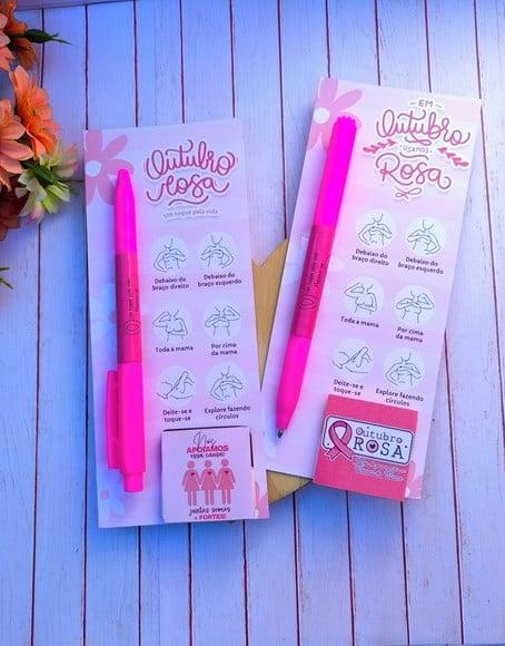 Cartão com Caneta e Tablete Cacau Show 5g- Outubro Rosa