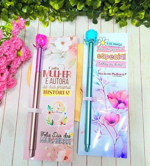 Cartão com Caneta Flor- Dia da Mulher