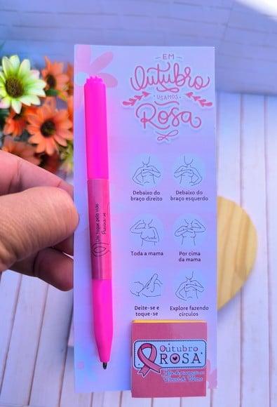 Cartão com Caneta e Tablete Cacau Show 5g- Outubro Rosa