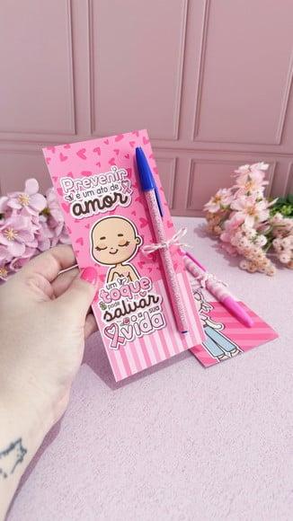 Cartão com Caneta- Outubro Rosa