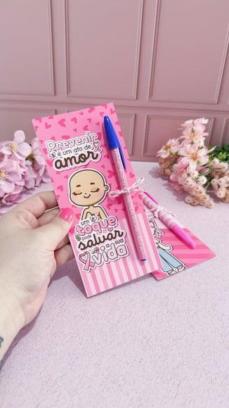 Cartão com Caneta- Outubro Rosa