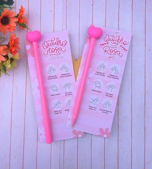 Cartão com Caneta- Outubro Rosa