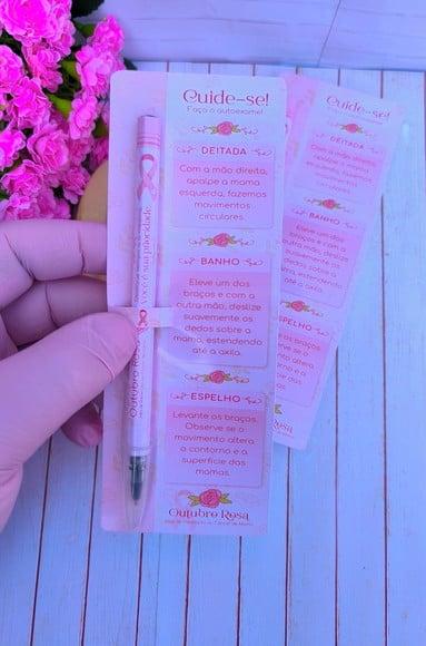 Cartão com Caneta- Outubro Rosa