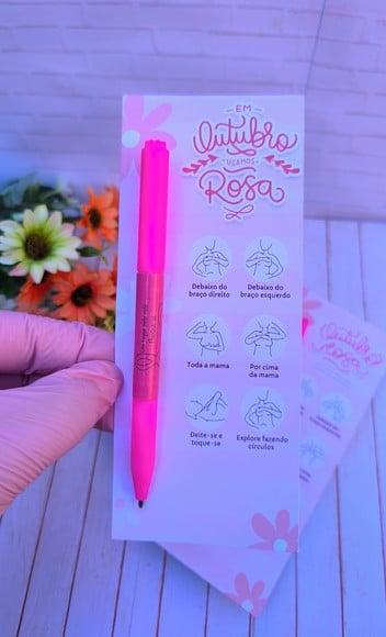 Cartão com Caneta- Outubro Rosa