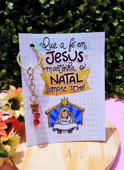 Cartão com Chaveirinho e Florzinha Sempre Viva- Natal Cristã
