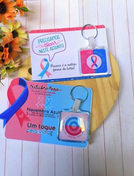 Cartão com Chaveiro- Outubro Rosa e Novembro Azul