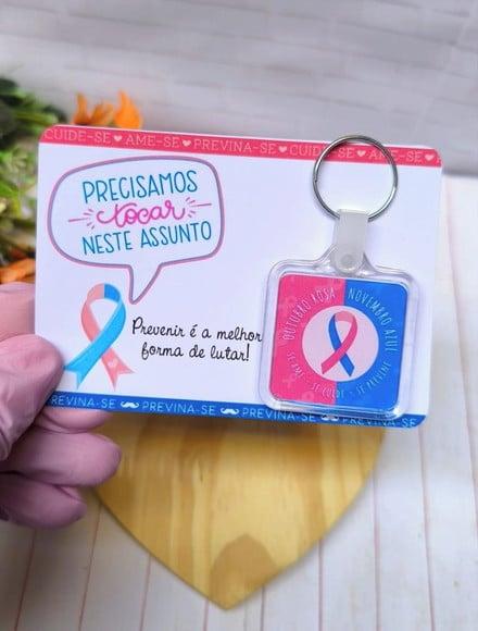 Cartão com Chaveiro- Outubro Rosa e Novembro Azul