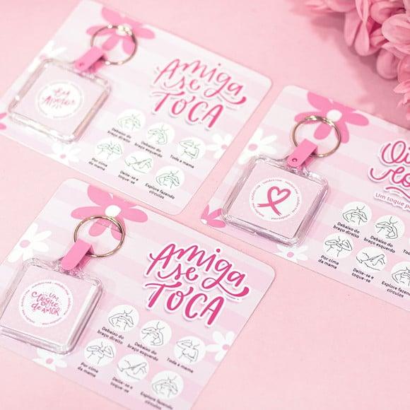 Cartão com Chaveiro- Outubro Rosa