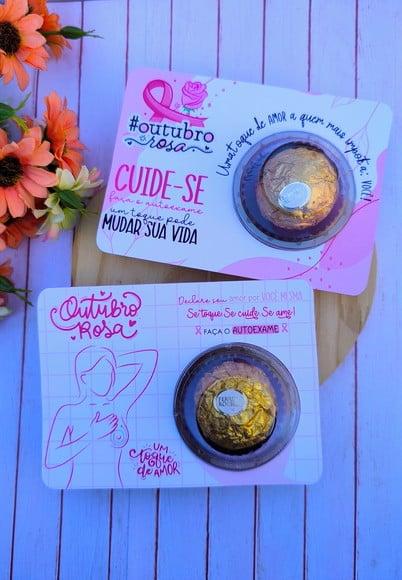 Cartão com Ferrero Rocher- Outubro Rosa
