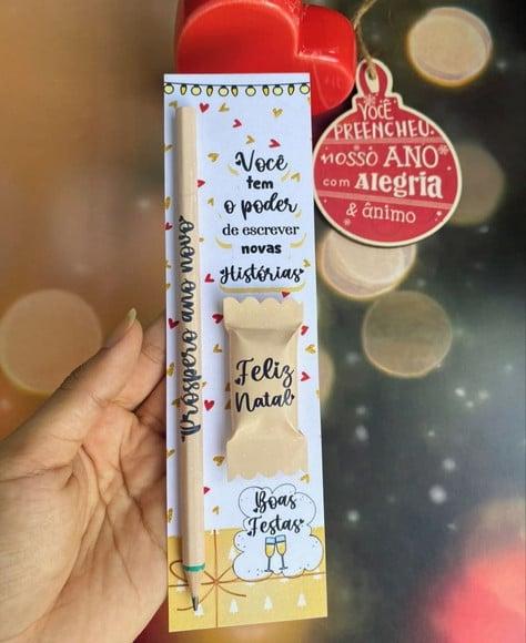 Cartão com Lápis ou Caneta e Balinha- Natal
