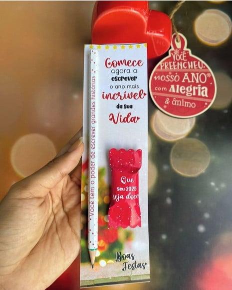 Cartão com Lápis ou Caneta e Balinha- Natal