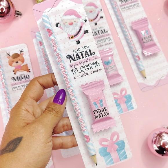 Cartão com Lápis ou Caneta e Balinha- Natal