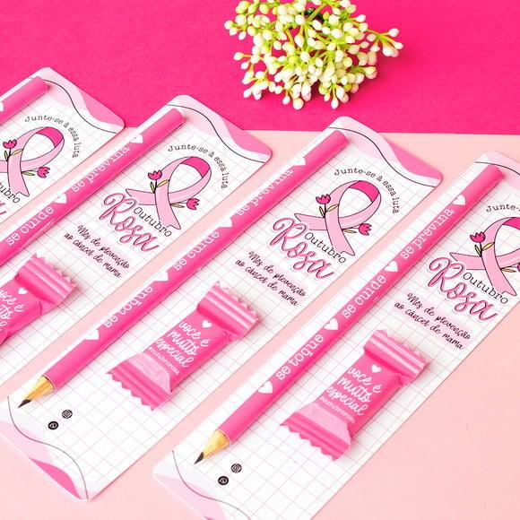 Cartão com Lápis ou Caneta e Balinha- Outubro Rosa
