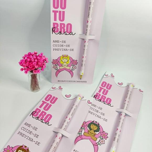 Cartão com Lápis- Outubro Rosa