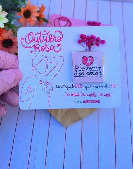 Cartão com Tablete Cacau Show e Florzinha- Outubro Rosa