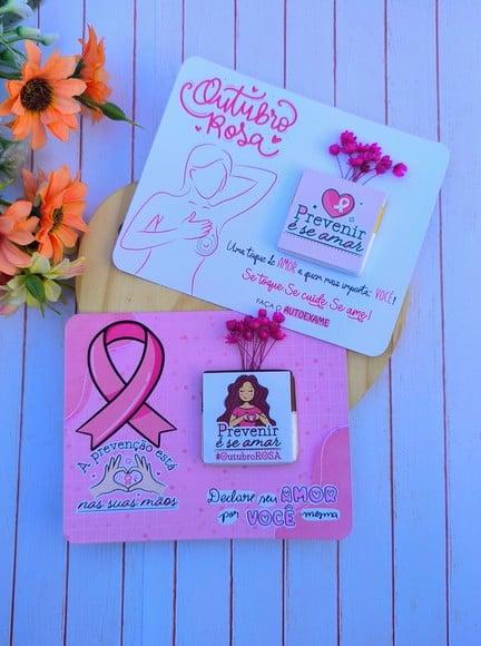 Cartão com Tablete Cacau Show e Florzinha- Outubro Rosa