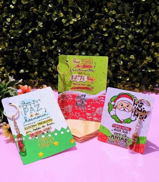 Cartão e Chaveirinho com Florzinha Sempre Viva- Natal