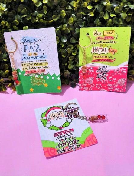 Cartão e Chaveirinho com Florzinha Sempre Viva- Natal