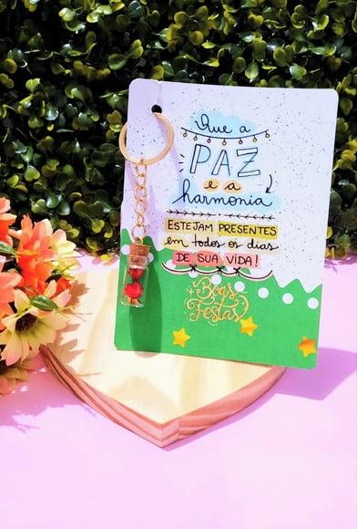 Cartão e Chaveirinho com Florzinha Sempre Viva- Natal