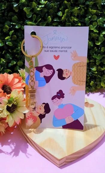 Cartão+chaveirinho com Florzinha Sempre Viva- Janeiro Branco