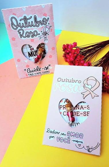 Envelope com Card e Chaveirinho- Outubro Rosa