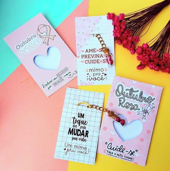 Envelope com Card e Chaveirinho- Outubro Rosa