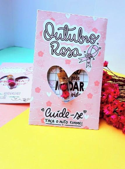 Envelope com Card e Chaveirinho- Outubro Rosa