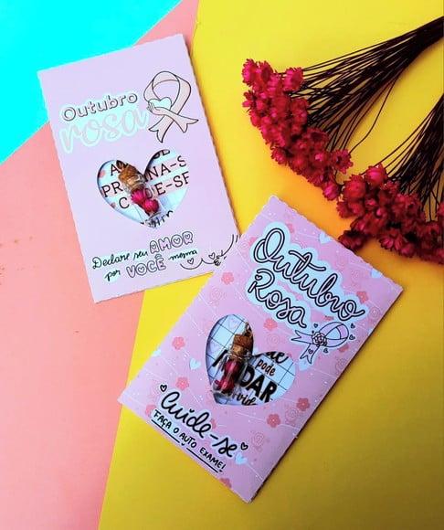 Envelope com Card e Chaveirinho- Outubro Rosa