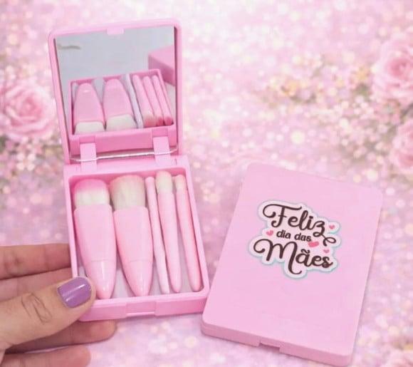 Estojo com 5 Mini Pincéis de Maquiagem- Dia das Mães
