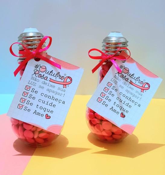 Lâmpada Baleiro com Chocolates- Outubro Rosa