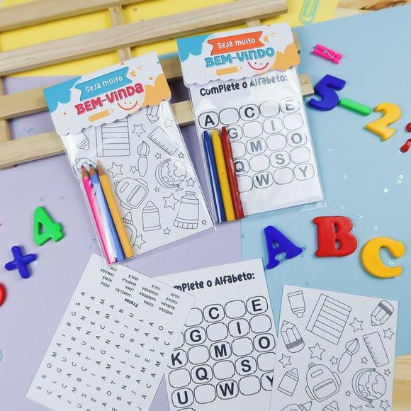 Lapela com 4 Atividades e Lápis de Colorir- Volta as Aulas