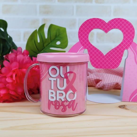 Suporte com Caneca Acrílica- Outubro Rosa