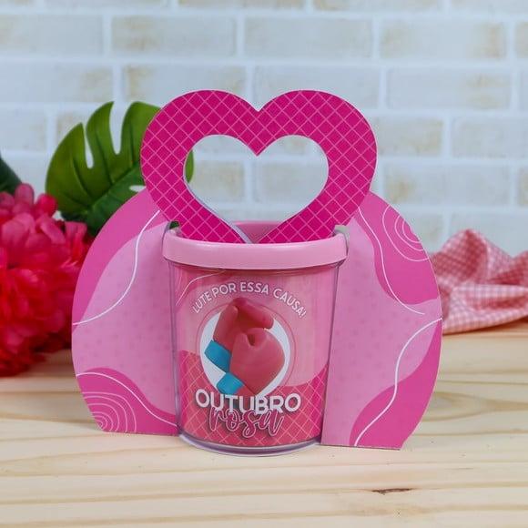 Suporte com Caneca Acrílica- Outubro Rosa
