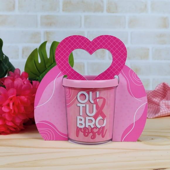 Suporte com Caneca Acrílica- Outubro Rosa