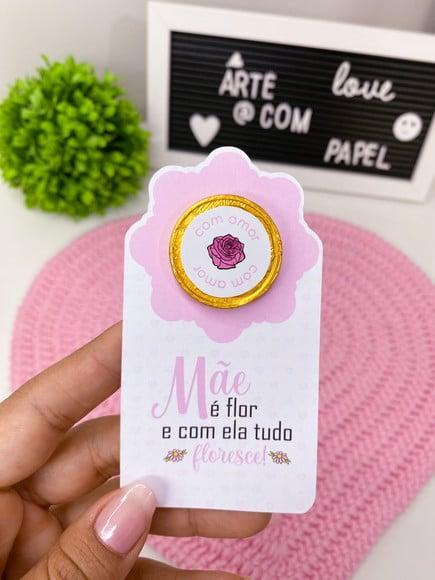 Tag com Moedinha de Chocolate ao Leite- Dia das Mães