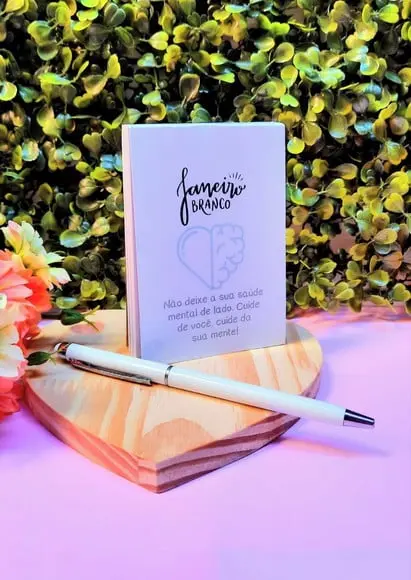 Bloquinho de Anotações + Caneta- Janeiro Branco
