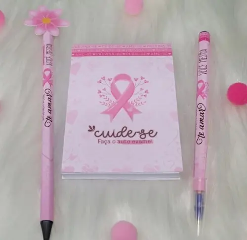 Bloquinho de Anotações com Lápis ou Caneta- Outubro Rosa